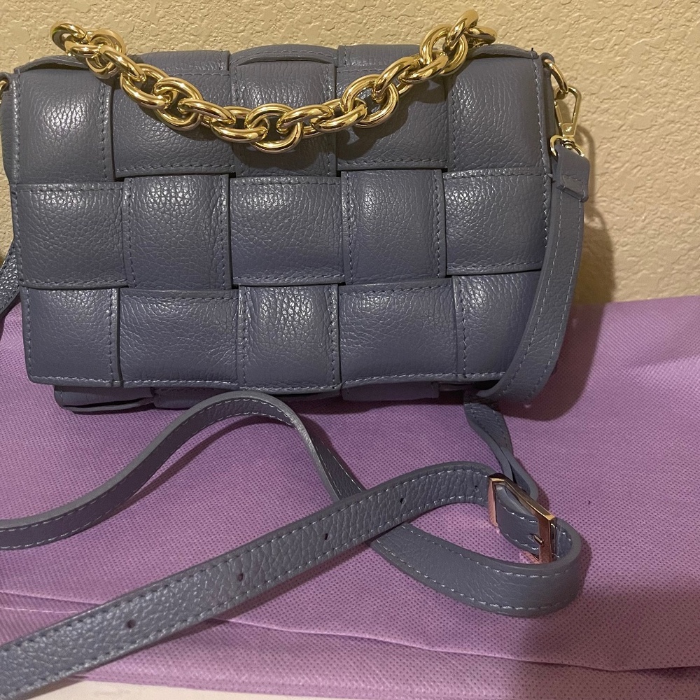 Blue leather handbag